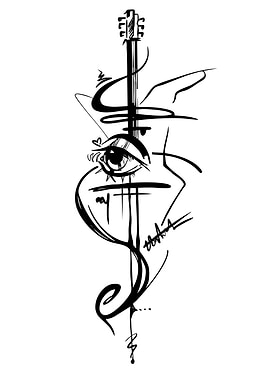Abstract Guitar and Eye Tattoo Design