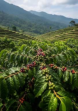 Coffee plantation on terraced hills
