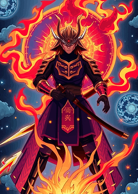 Samurai Warrior with Fiery Aura