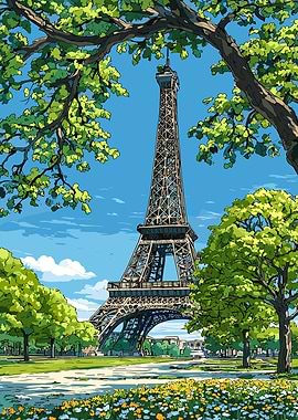 Eiffel Tower in a Parisian Park