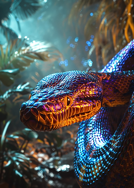 Iridescent Snake in Lush Jungle