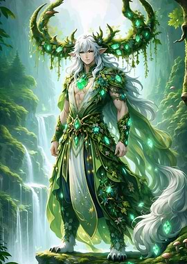 Forest Guardian with Antlers and Gems