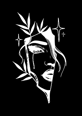 Sad Woman with Flowers and Stars