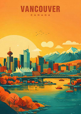 Vancouver Cityscape with Mountains and Water