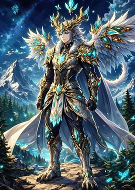 Fantasy Warrior with Wings and Antlers