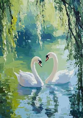 Two Swans in a Heart Shape