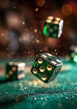 Green Dice Falling on Felt