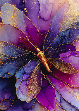 Golden Butterfly Purple Alcohol Ink