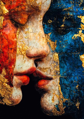 Abstract Kissing Faces Gold Texture