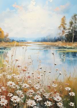 Daisy Field by a Lake
