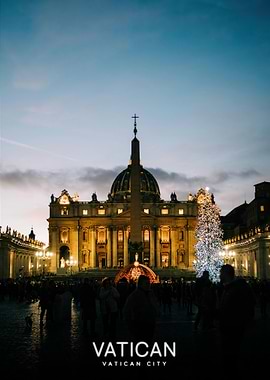 Vatican City at Dusk with Christmas Tree