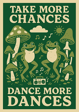 Dancing Frogs Poster, Whimsical Forest Art, Cute Mushroom Party Wall Print