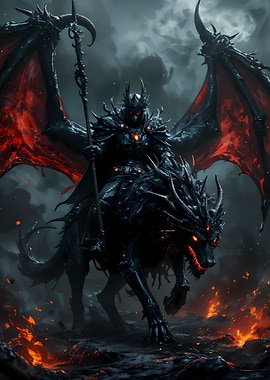 Dark Knight Riding a Hellhound