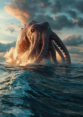 Giant Kraken Emerging from the Sea