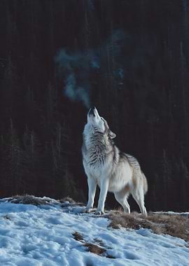 Wolf Howling in Snowy Forest