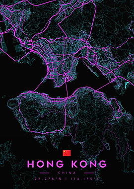 Hong Kong Cyberpunk Neon City Map