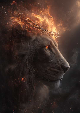 Lion with Crown of Thorns and Fire
