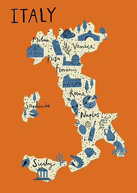Illustrated Map of Italy with Landmarks