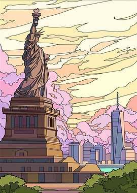 Statue of Liberty and New York City Skyline