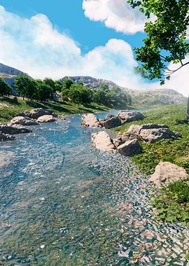 Serene Mountain River Landscape