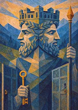 Roman god Janus King with Key and Spear