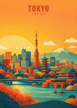 Tokyo Cityscape with Mount Fuji