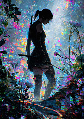 Cyberpunk Ninja Girl Colorful Glitch