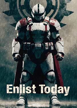 Enlist Today — Futuristic Armored Soldier Recruitment Poster