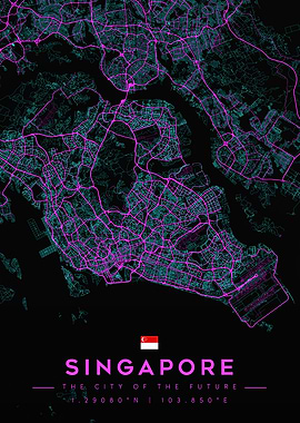 Singapore Cyberpunk Neon City Map