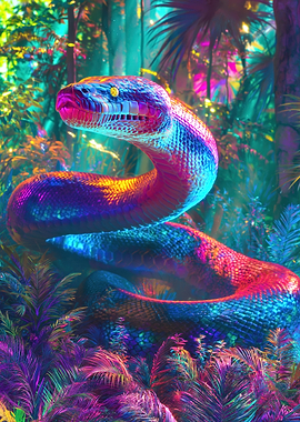 Vibrant Snake in a Psychedelic Jungle