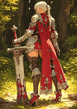 Fantasy Knight with Sword in Forest