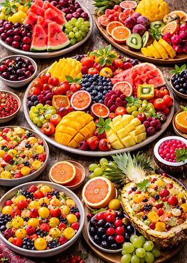 Abundant Fruit Platters and Bowls