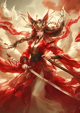 Red Fox Spirit Warrior with Swords
