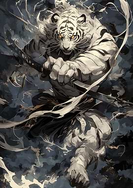 White Tiger Samurai with Swords
