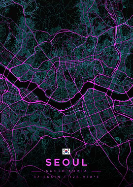 Seoul Cyberpunk Neon City Map