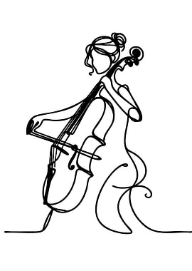 Woman Playing Cello Line Art