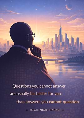 Man contemplating cityscape at sunset