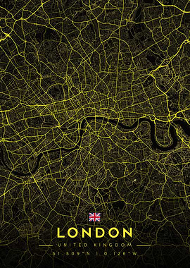 London Map Art Obsidian Gold City Map