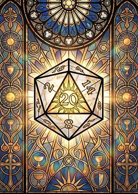 D20 Die in Stained Glass