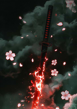 Fiery Katana with Cherry Blossoms