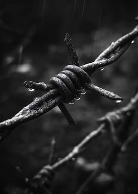 Barbed Wire with Water Droplets