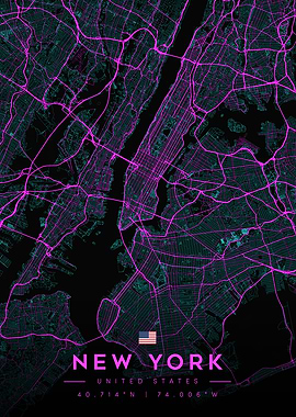 New York City Cyberpunk Neon City Map