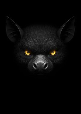 Black Bat with Glowing Yellow Eyes