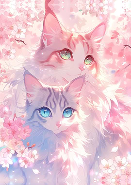 Two Cats Among Cherry Blossoms ~ Maine Coon ~