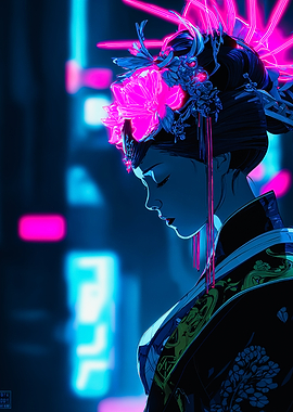 Cyberpunk Geisha Profile Neon Kimono