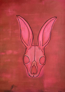 Pink Rabbit Skull Painting