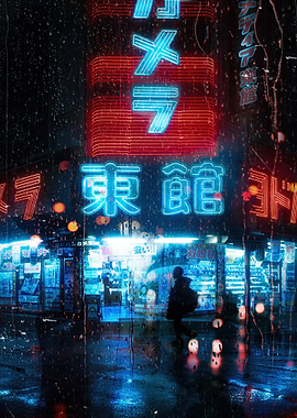 Cyberpunk City Street at Night
