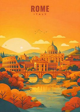 Rome Cityscape with Colosseum and St. Peter's Basilica