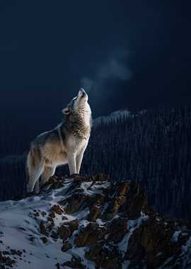 Wolf Howling on Snowy Mountain Peak