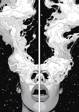 Woman's Head Exploding with Smoke